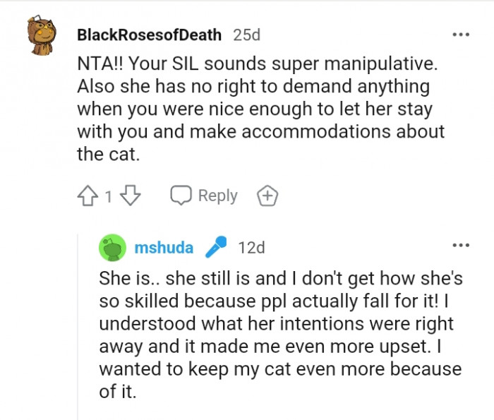 You were nice enough to let her stay with you.