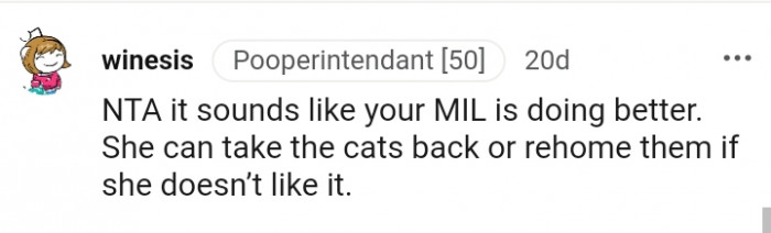 She can take the cats back