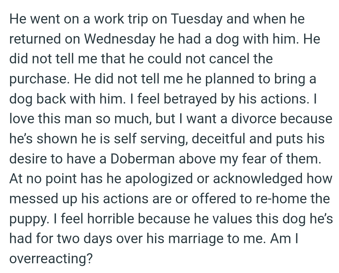 Now the OP wants a divorce