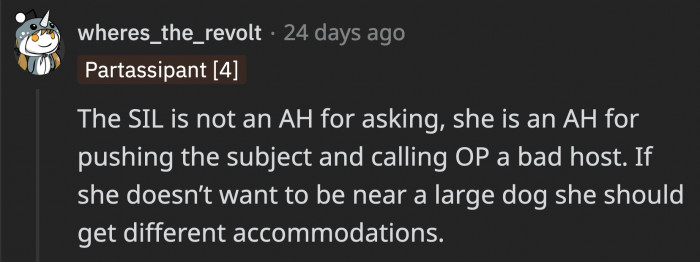However, she shouldn't have pushed OP to agree with her or call her a bad hostess for not catering to all of her requests as a guest