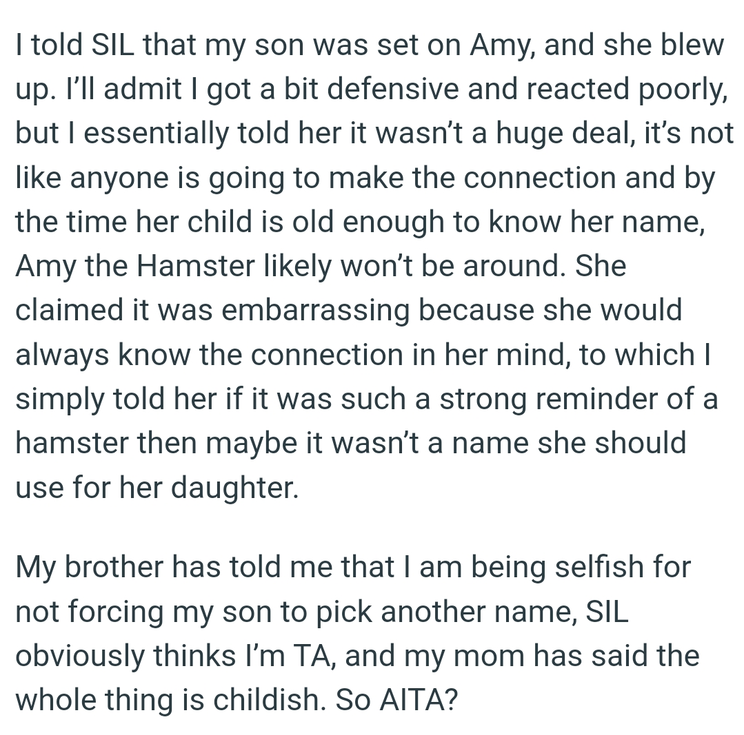 The OP is called selfish