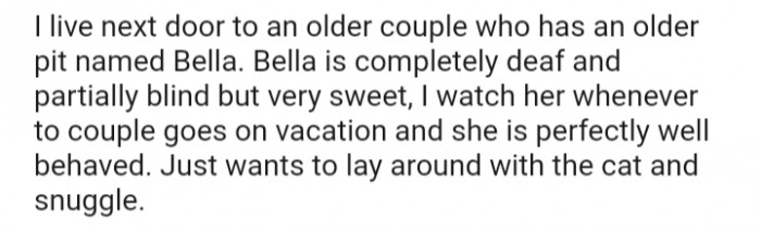 Bella is completely deaf and partially blind