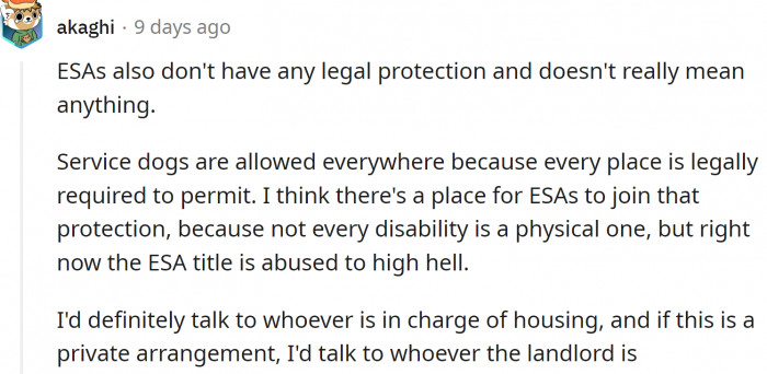 ESAs don't have any legal protection