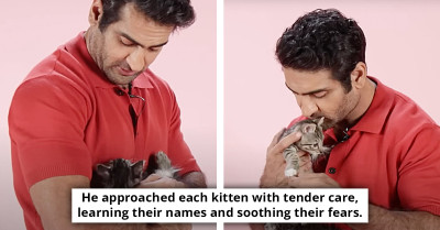 Kumail Nanjiani Enjoys A Blissful Moment Surrounded By Adorable Rescued Kittens