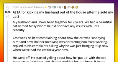 Furious Wife Kicks Out Husband After He Sold Her Cat Because It Was "Annoying" Him
