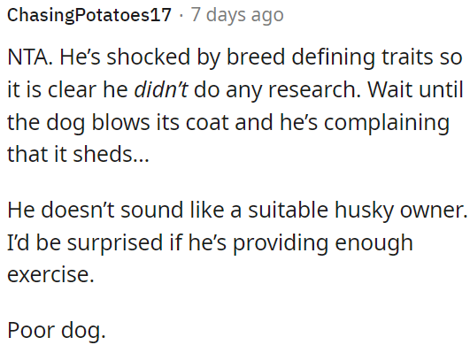 This is concerning for the well-being of the Husky.