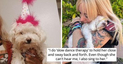 Adorable Dog Who Is Blind and Deaf Finds Love Again as She Slow Dances with Her Mom Daily