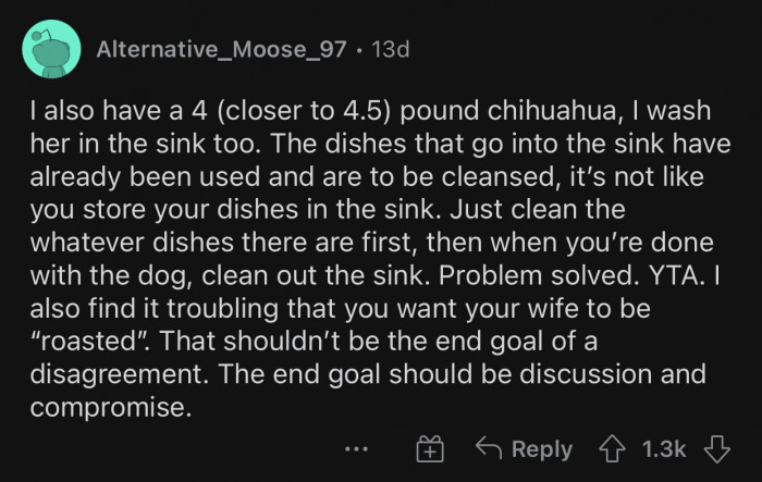 It's odd that OP wants her partner to be roasted.