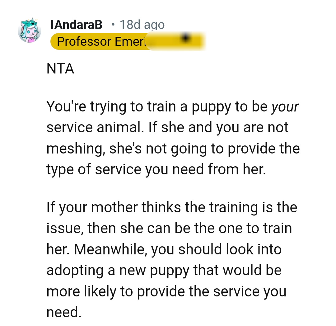 She's not going to provide the kind of service the OP needs