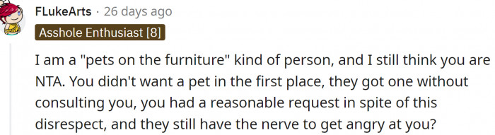 Even people who let their pets on furniture understand OP