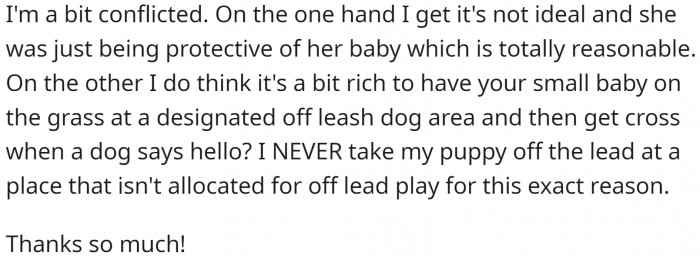 Mom started yelling at OP about how they should control their dog.