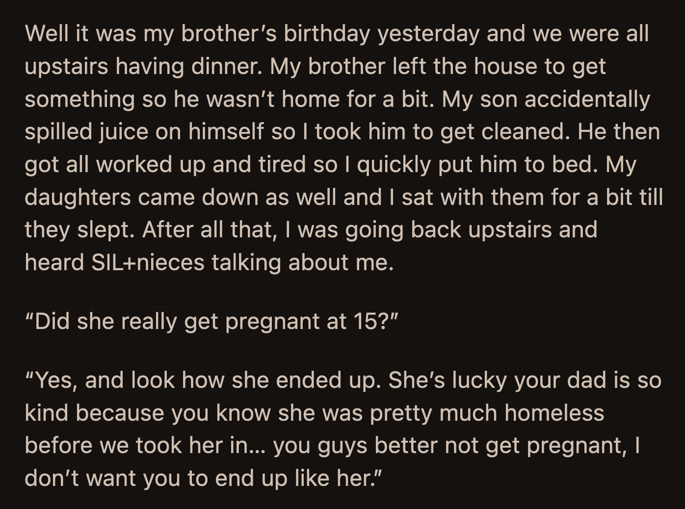 OP would have preferred if her SIL didn't tell the girls everything about her life.