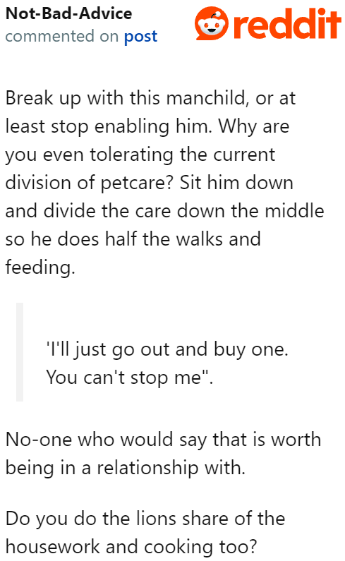 One Redditor Suggests Calling It Quits with Her Manchild Boyfriend
