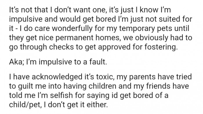 The OP's parents have tried to guilt her into having children