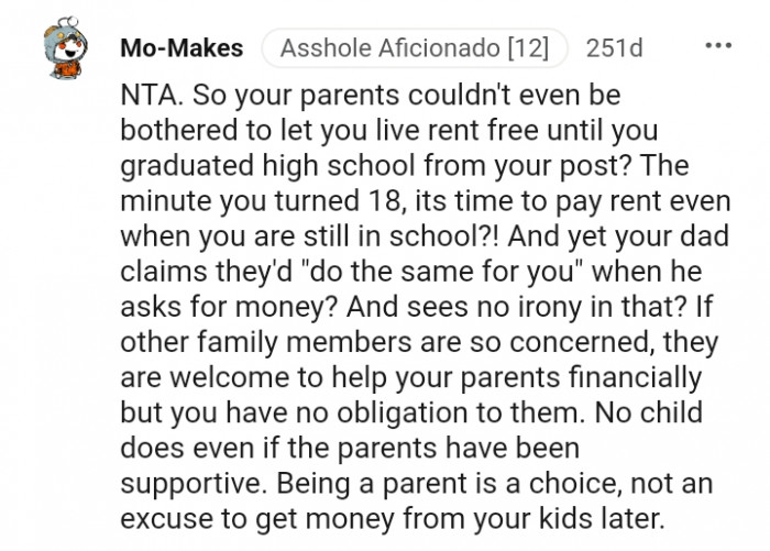 8. They are welcome to help your parents financially