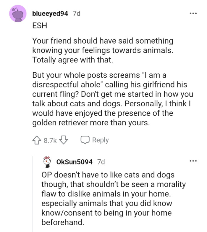 This Redditor doesn't want to get started in how the OP talks about cats and dogs