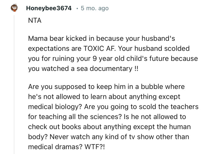 “NTA…Mama bear kicked in because your husband's expectations are TOXIC AF.”