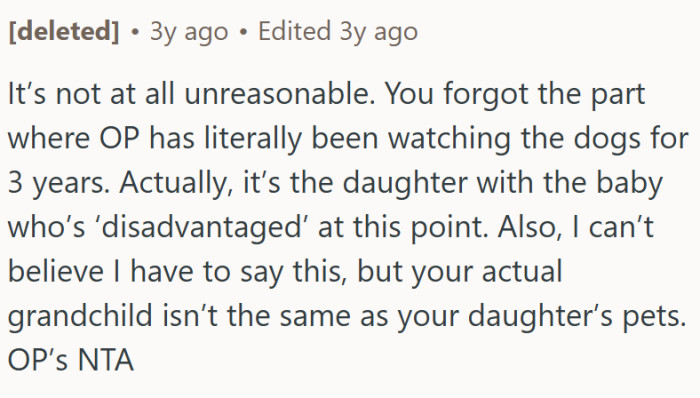 OP has been watching the dogs for three years.