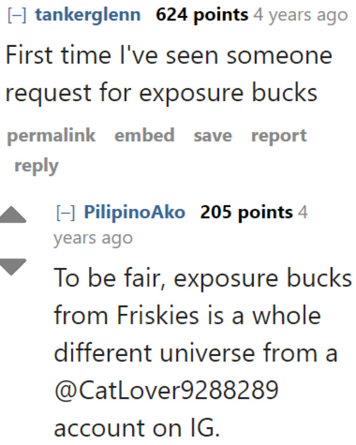 Friskies probably isn't the type of company that readily gives exposure bucks to random cat owners.