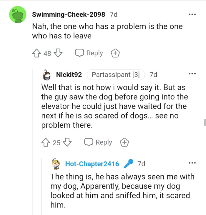 The one with the problem has to leave