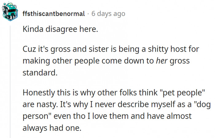 7. This person thinks the sister is the jerk for making people live with her carefree attitude towards cleaning