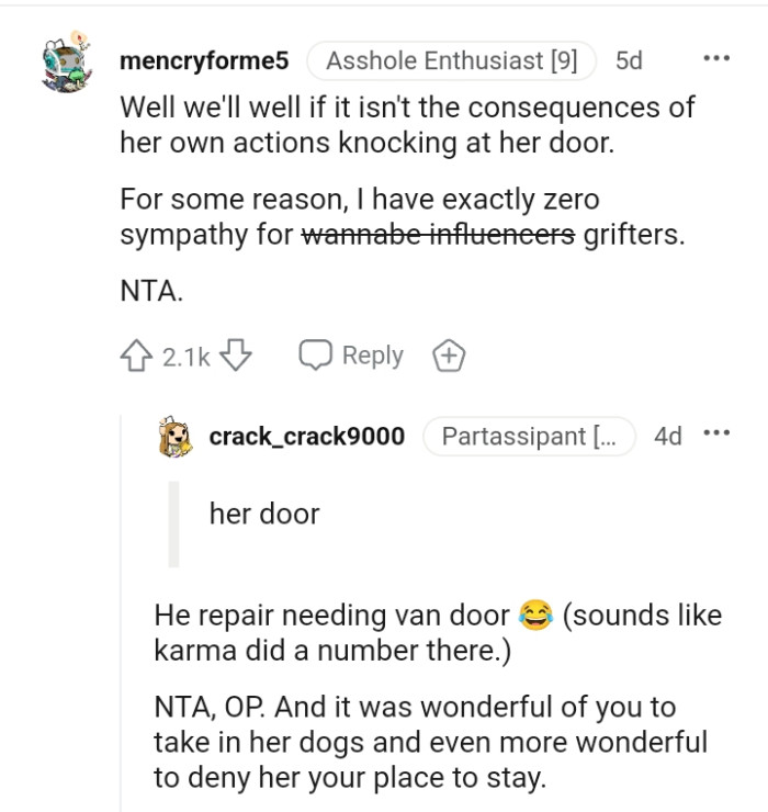 This Isn't the Consequences of Her Own Actions Knocking