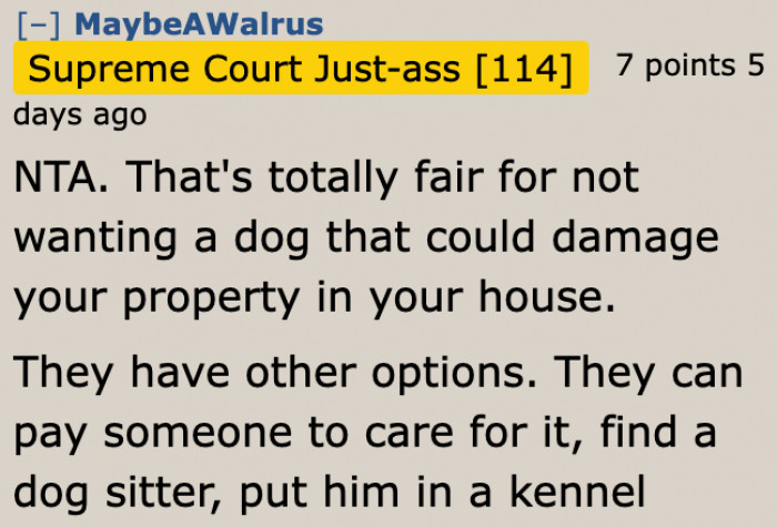 It's best if the relatives would just hire a sitter or leave their dog in a kennel while they're visiting the OP's home.
