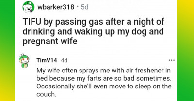 Hilarious Moment Man Violently Passes Gas, Thereby Waking Up His Pregnant Wife and Dog