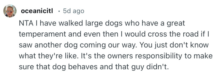 “It's the owners responsibility to make sure that dog behaves and that guy didn't.”