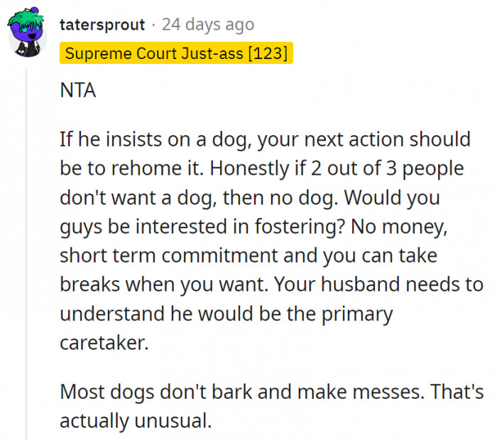 6. Maybe the husband could consider fostering first