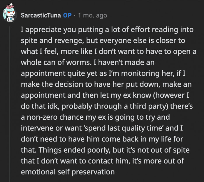 OP says she is leaning towards not informing him because she doesn't want him back in her life, and this is a choice made out of emotional self-preservation, not spite.