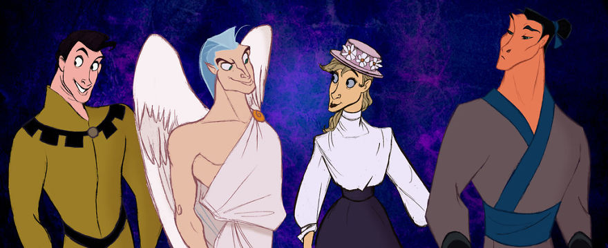 Samson, Pegasus, Frou Frou, and Khan in human form.