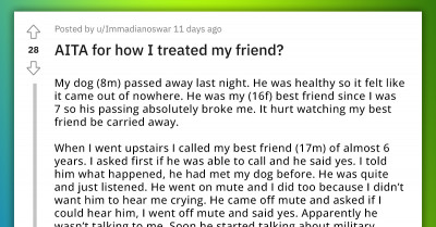 Teen Asks If She's An A**hole For Ignoring Her Friend Because He Played Video Games While She Was Crying Over Her Dead Dog