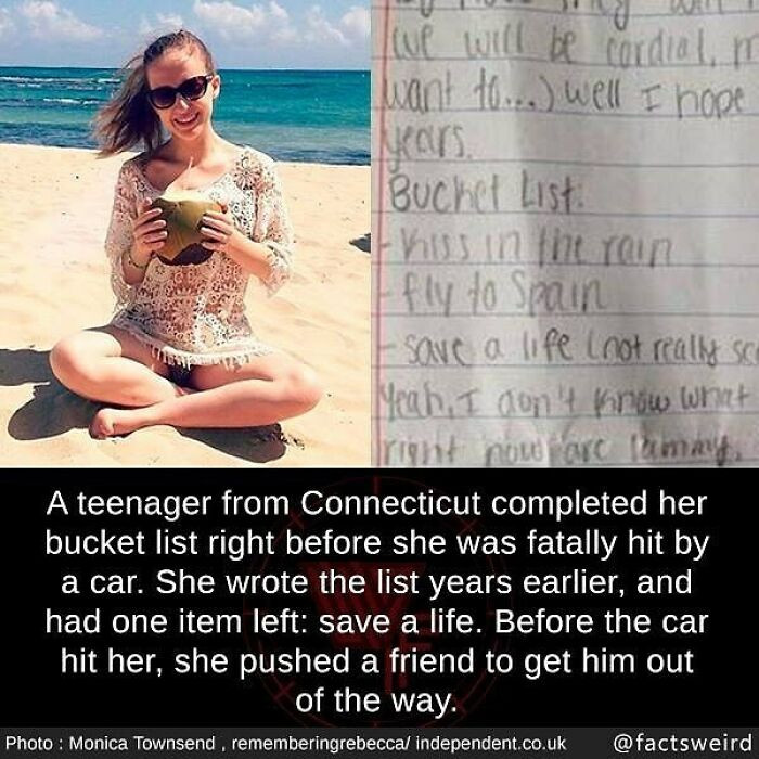 5. A teenager completed her bucket list by saving a friends life