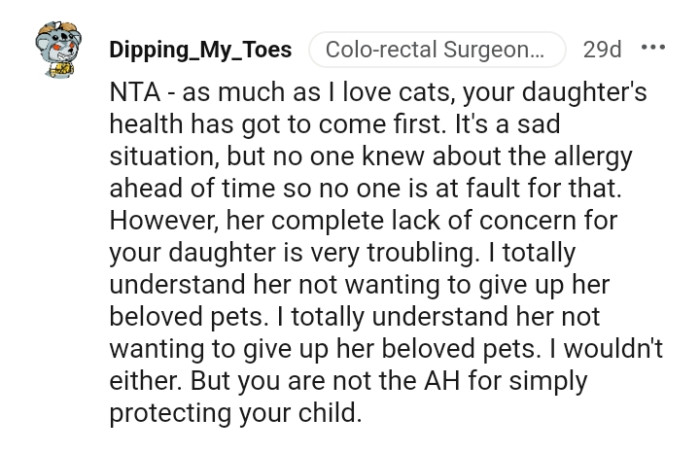 Your daughter's health has to come first