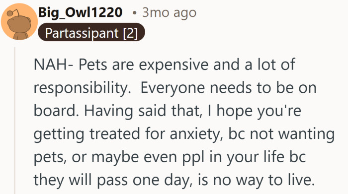 Supportive, but not hands-off. It acknowledges the stress while gently suggesting that anxiety might be shaping more than just this one choice.