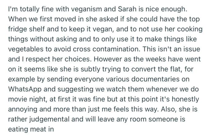 Apparently, OP’s roommate is trying to convert everyone in the flat