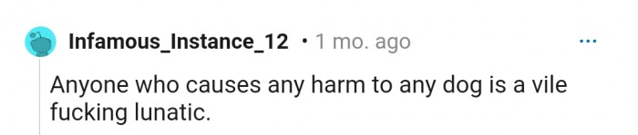 Someone has some words for people who harm innocent dogs