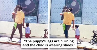 Father Ignites Discussion For Carrying A Big Dog Instead Of His Young Son