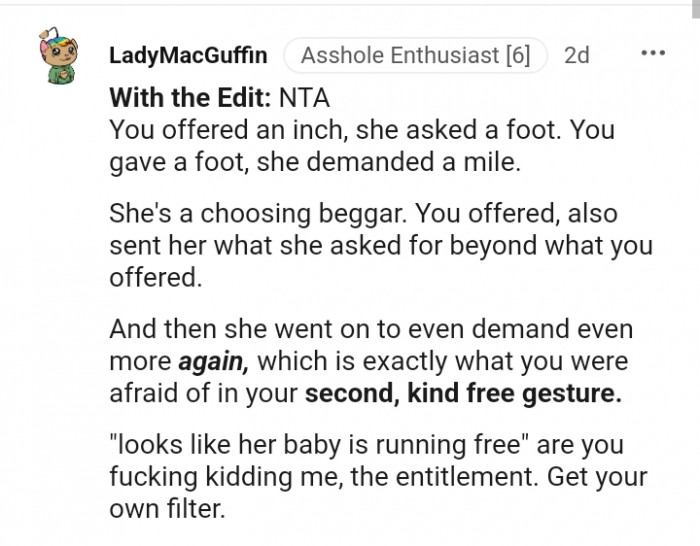 She went on to demand even more