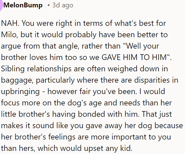 OP was right about what's best for Milo.