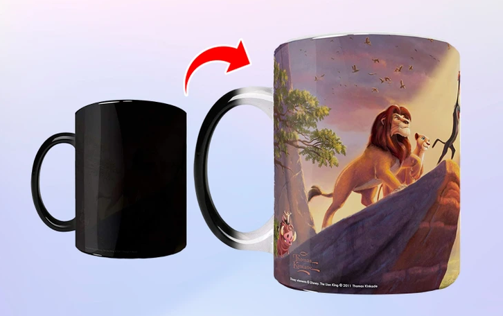 11. This Lion King-inspired mug is truly magical! Pour your favorite hot drink into the black mug, and watch as a scene from the cartoon magically appears. Made of heat-sensitive ceramic, this mug surprises even those with extensive collections, adding a touch of wonder to every sip.