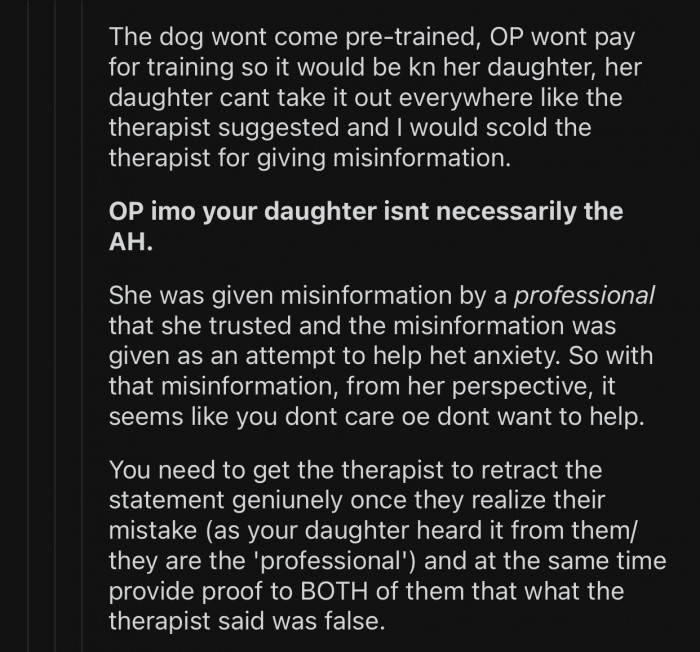 The therapist should retract their statement to convince OP's daughter.