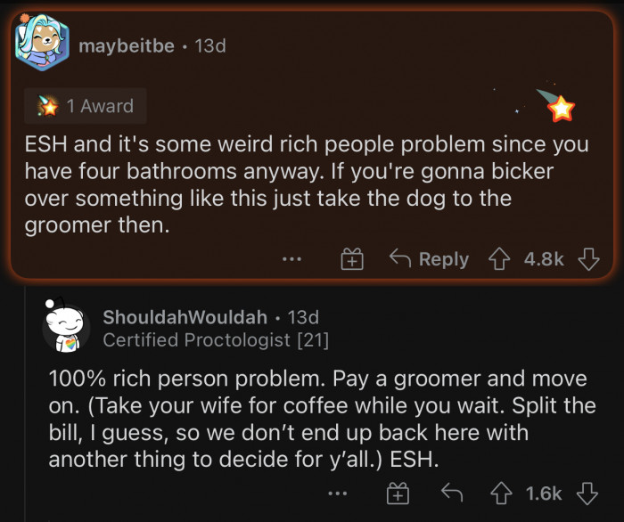 If you have four bathrooms, there's no reason to have this argument.