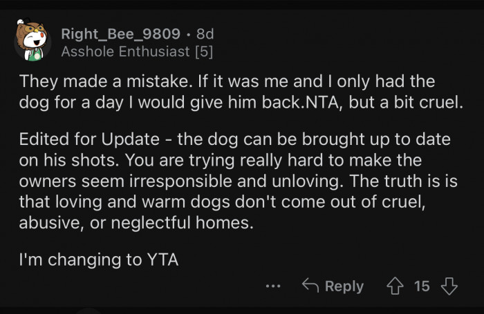 Loving dogs don't come from abusive homes.