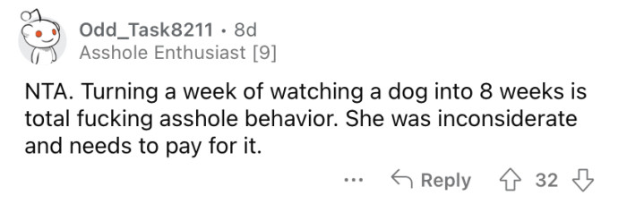 "She was inconsiderate and needs to pay for it."