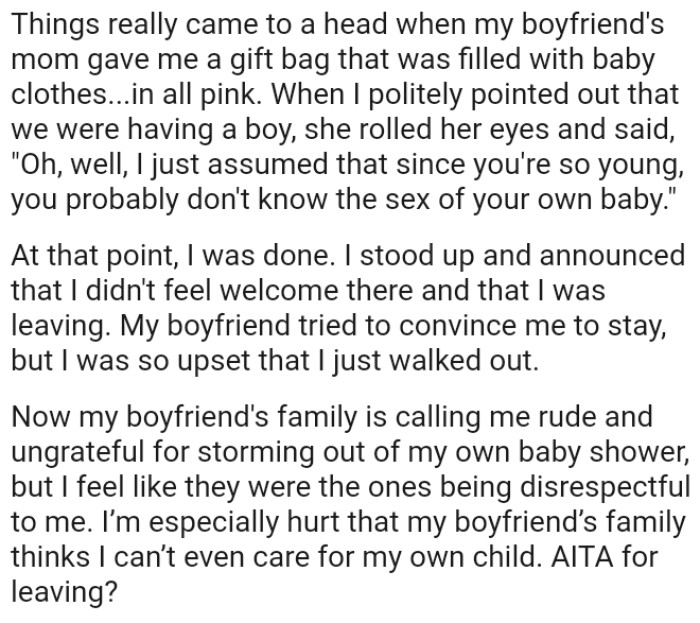 OP's boyfriend tried to convince her to stay, but she was so upset