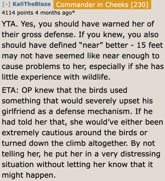 Most people consider the OP to be in the wrong. His warning simply wasn't enough.