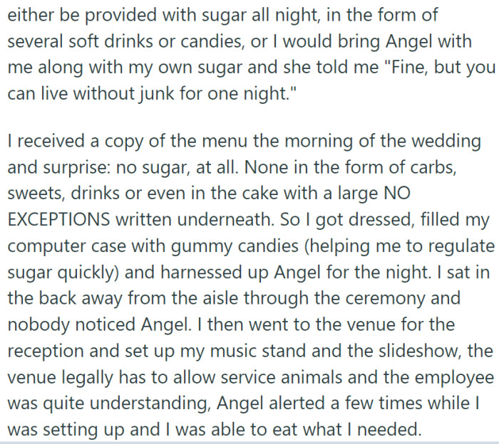 The tension began when her health-conscious cousin Chloe, the bride-to-be, requested that OP leave Angel at home due to his imposing breed.