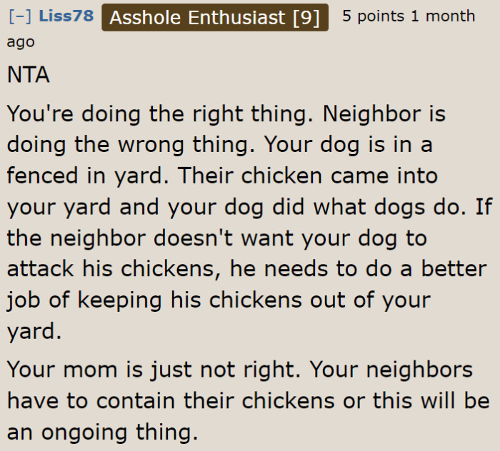 This neighbor needs to do something about her chickens if she doesn't want it to happen again.